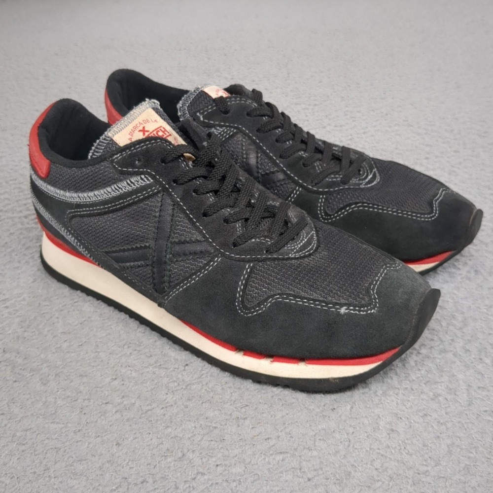 Munich Shoes Mens Size 8 Gray Red Mesh Suede Vibram Retro Running Sneakers